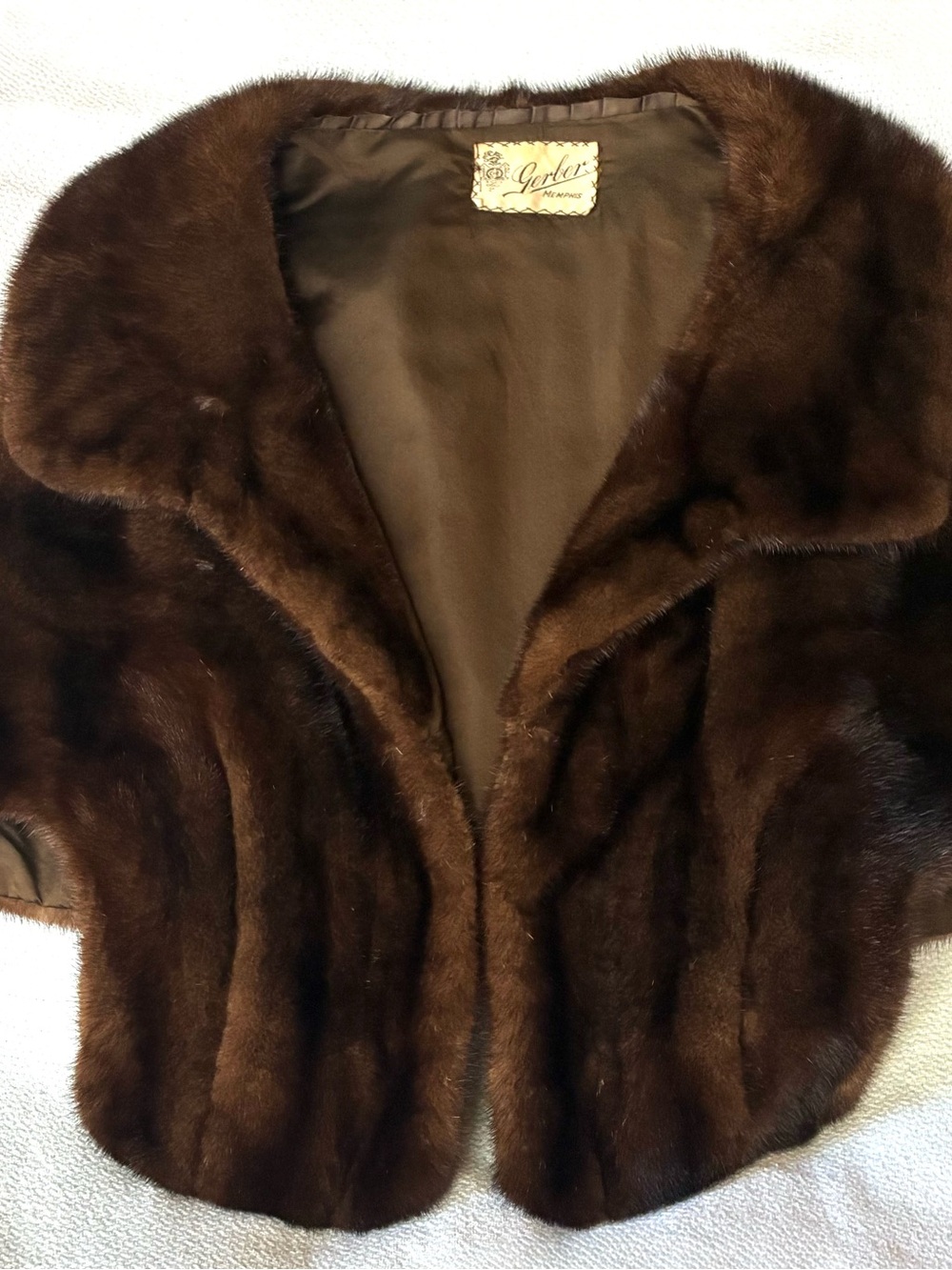 Vintage Gerber Memphis Genuine Fur Cape Stole Wrap Brown Monogrammed HGS Medium